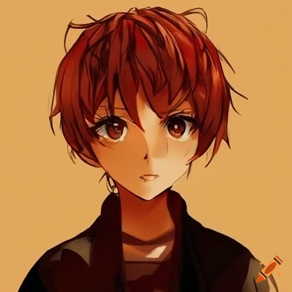 little anime boy with red hair