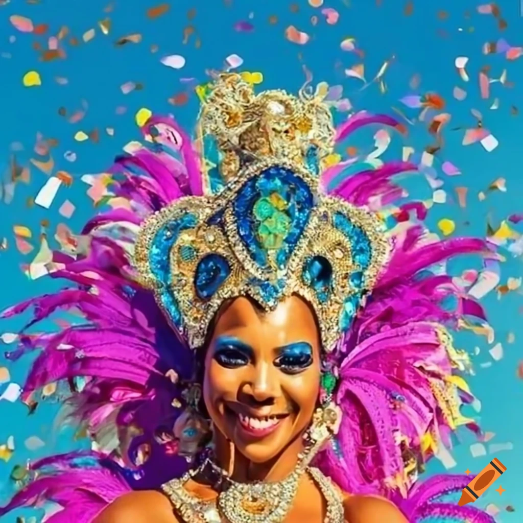 Brazilian carnival with colorful costumes and confetti under blue sky on  Craiyon