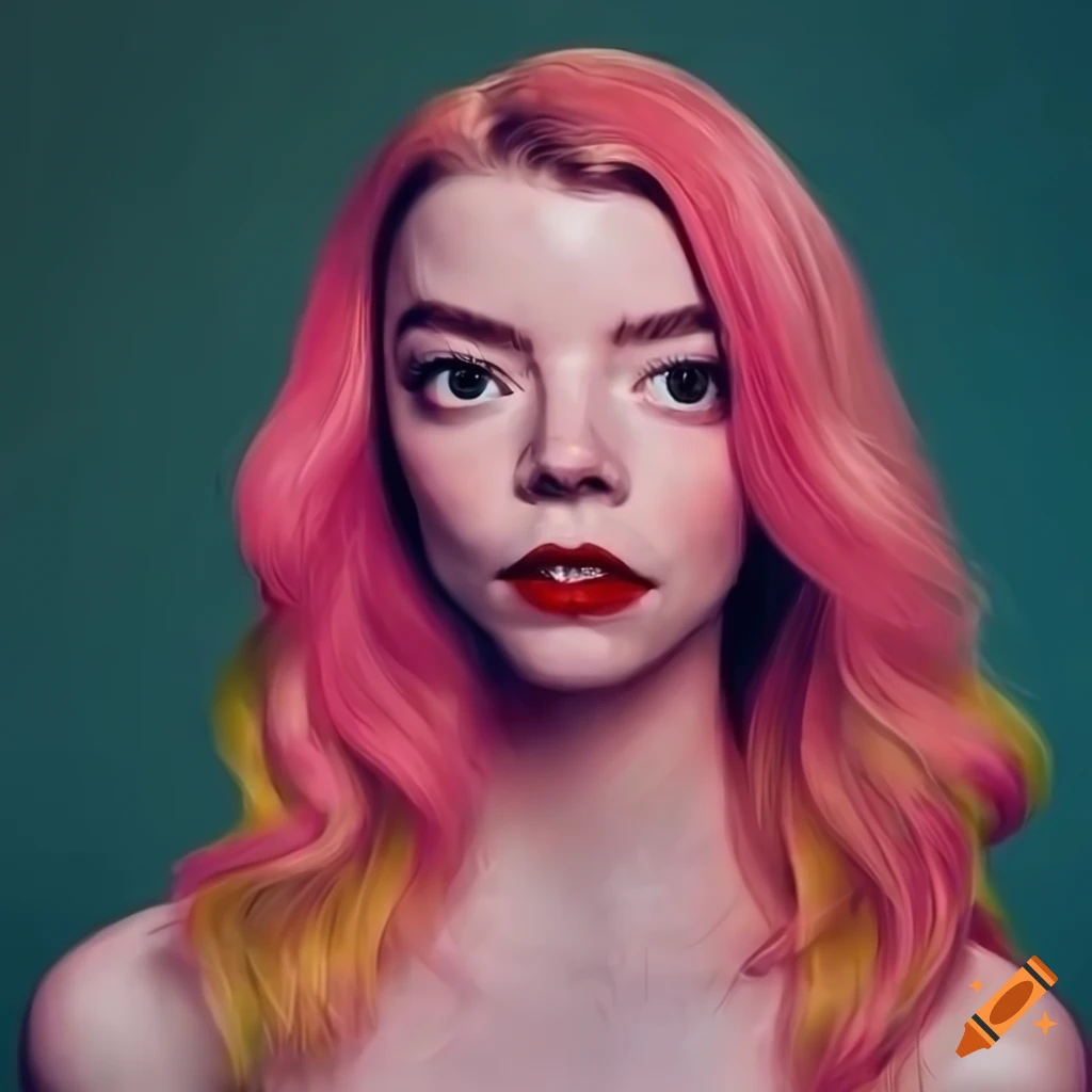 portrait of Anya Taylor-Joy in a vibrantly colorful style