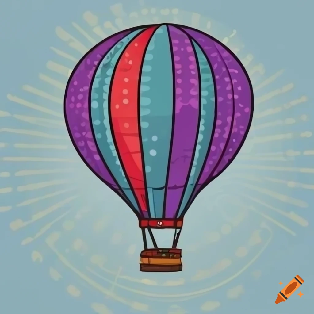 Symmetrical cartoon style hot air balloon with smooth bold border