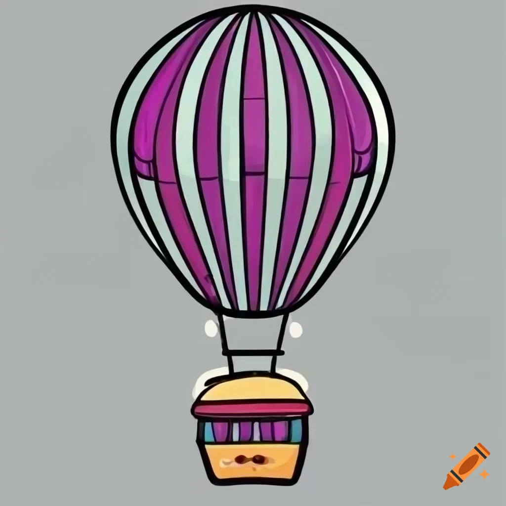 Symmetrical cartoon style hot air balloon with smooth bold border
