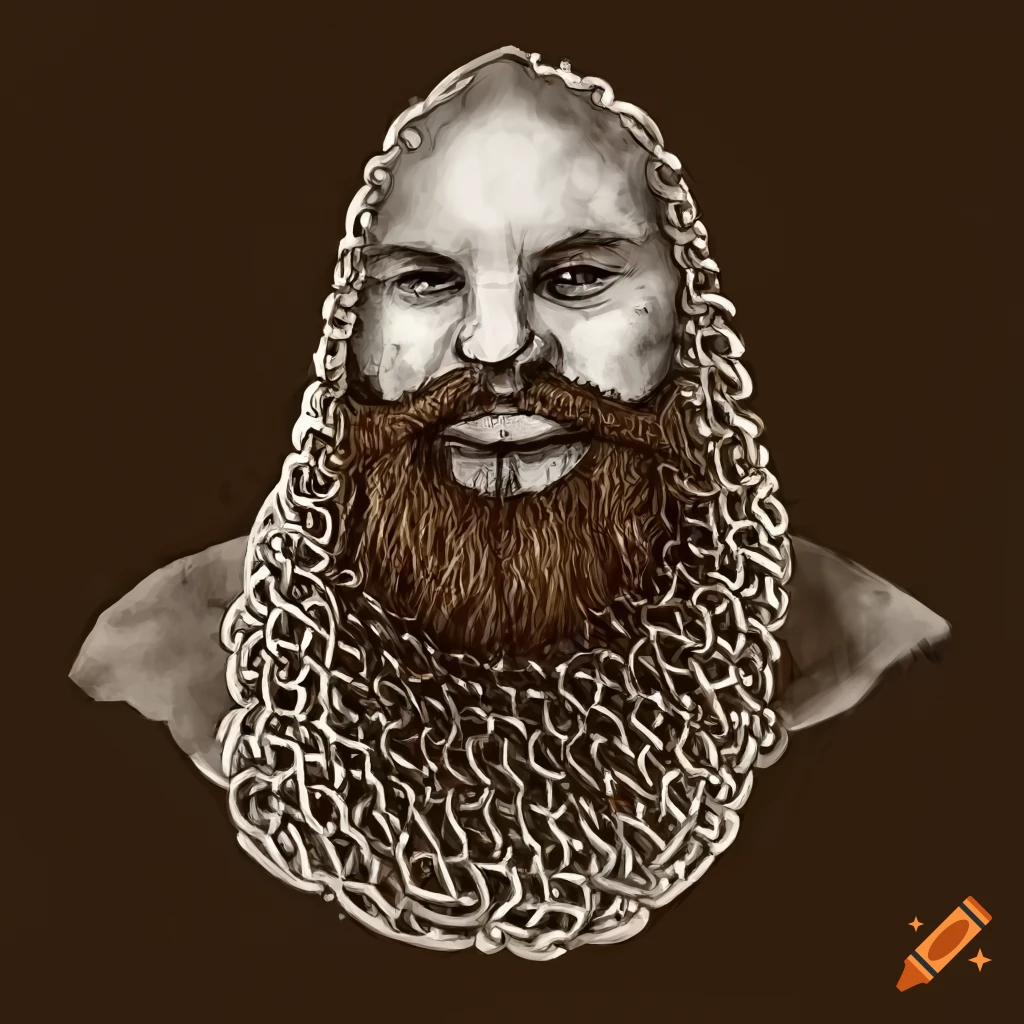 Portrait of a dwarf knight, smiling, chainmail shirt, leather hat, long ...