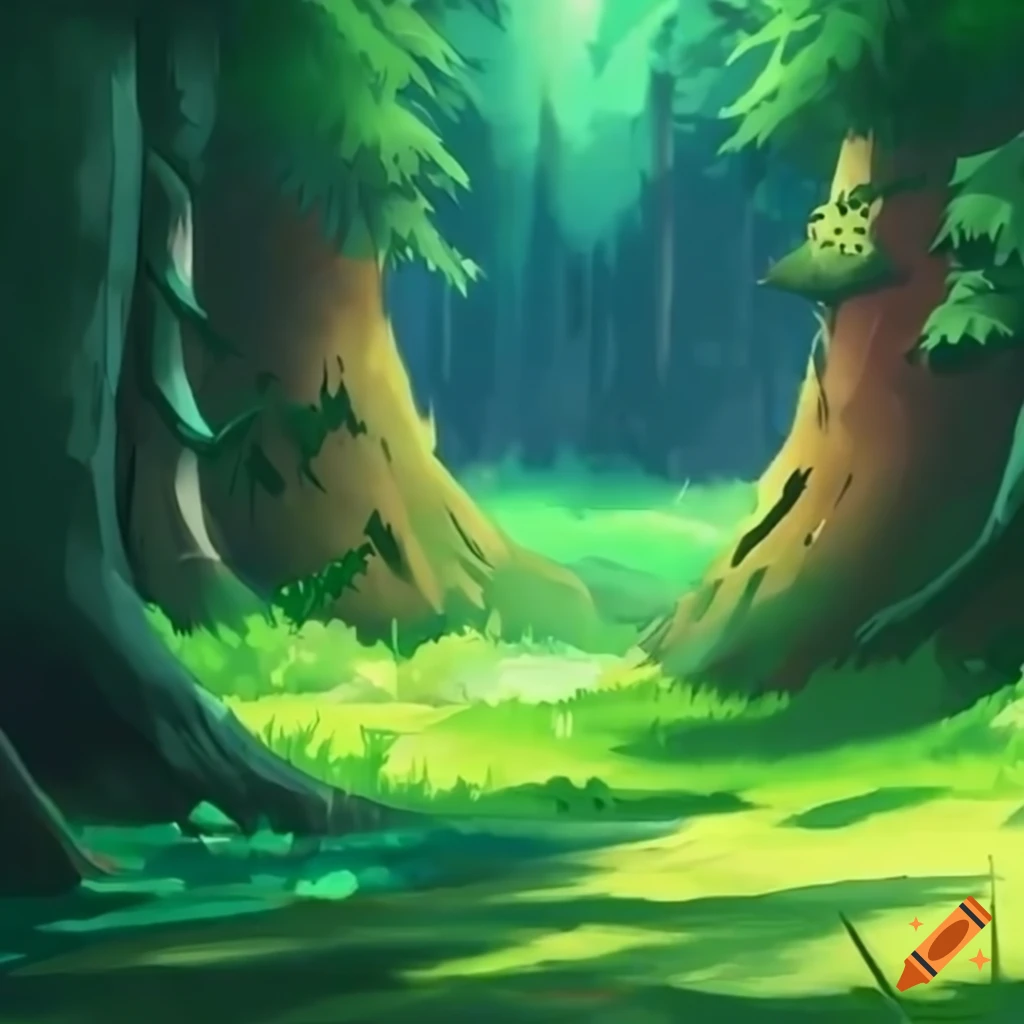 Pokemon battle detailed forest background