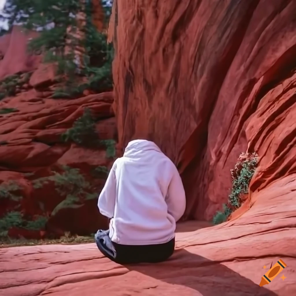 Guy Running Down Red Rocks Backwards A man looking at red rocks in red rocks park at an angle, facing away ...