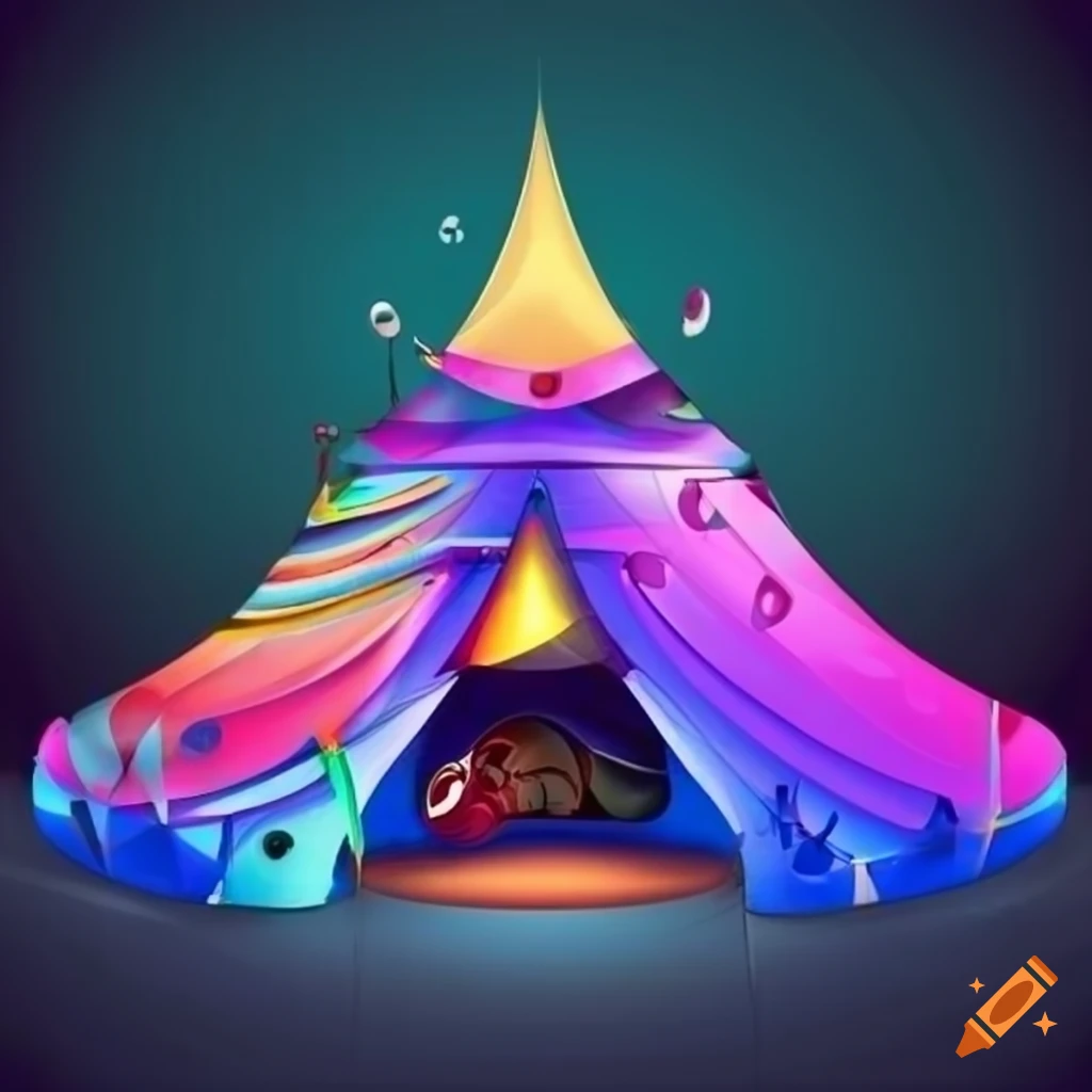 Abstract illustration of music notes in the shape of a big top tent on ...