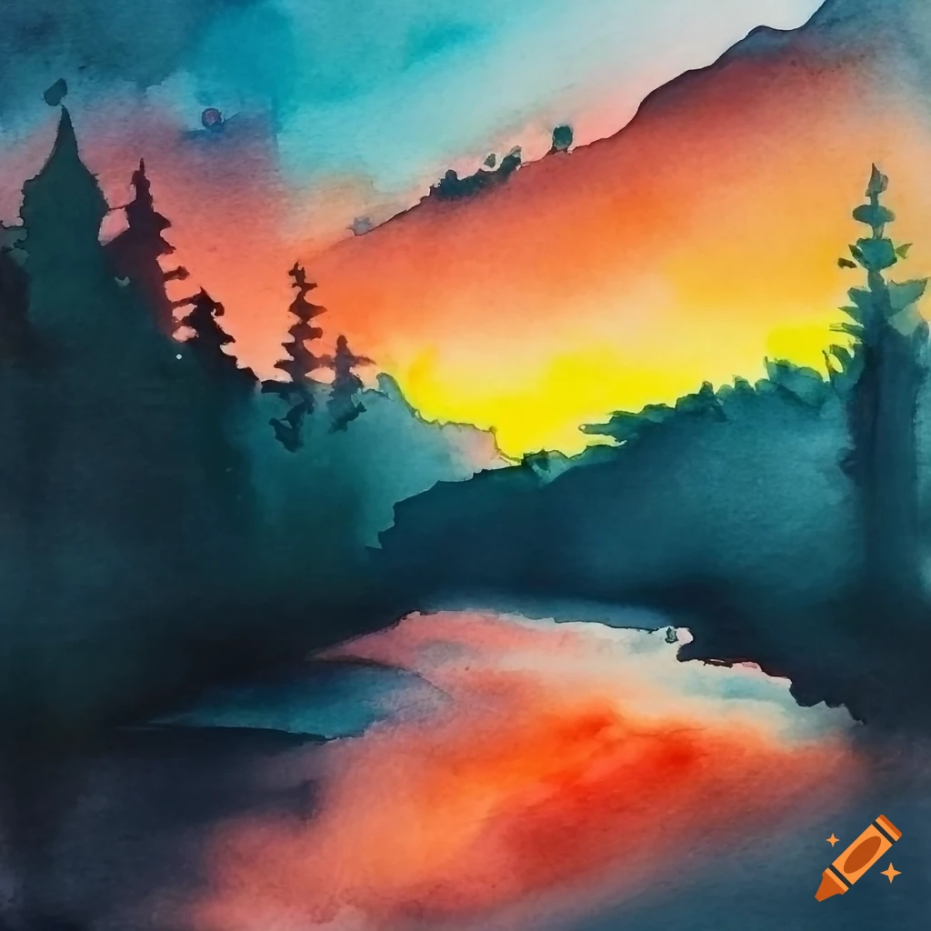 Watercolor landscape painting in roland reiff style, very intensive
