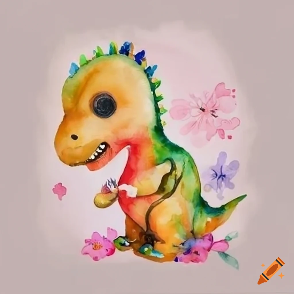 Pink cartoon dinosaur. Children's illustration for a poster