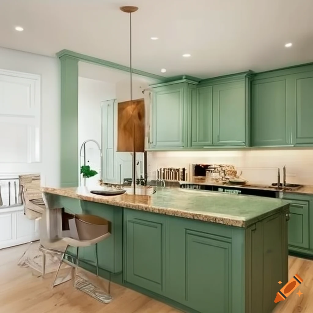 Sage Green Kitchen Cabinets With Tan
