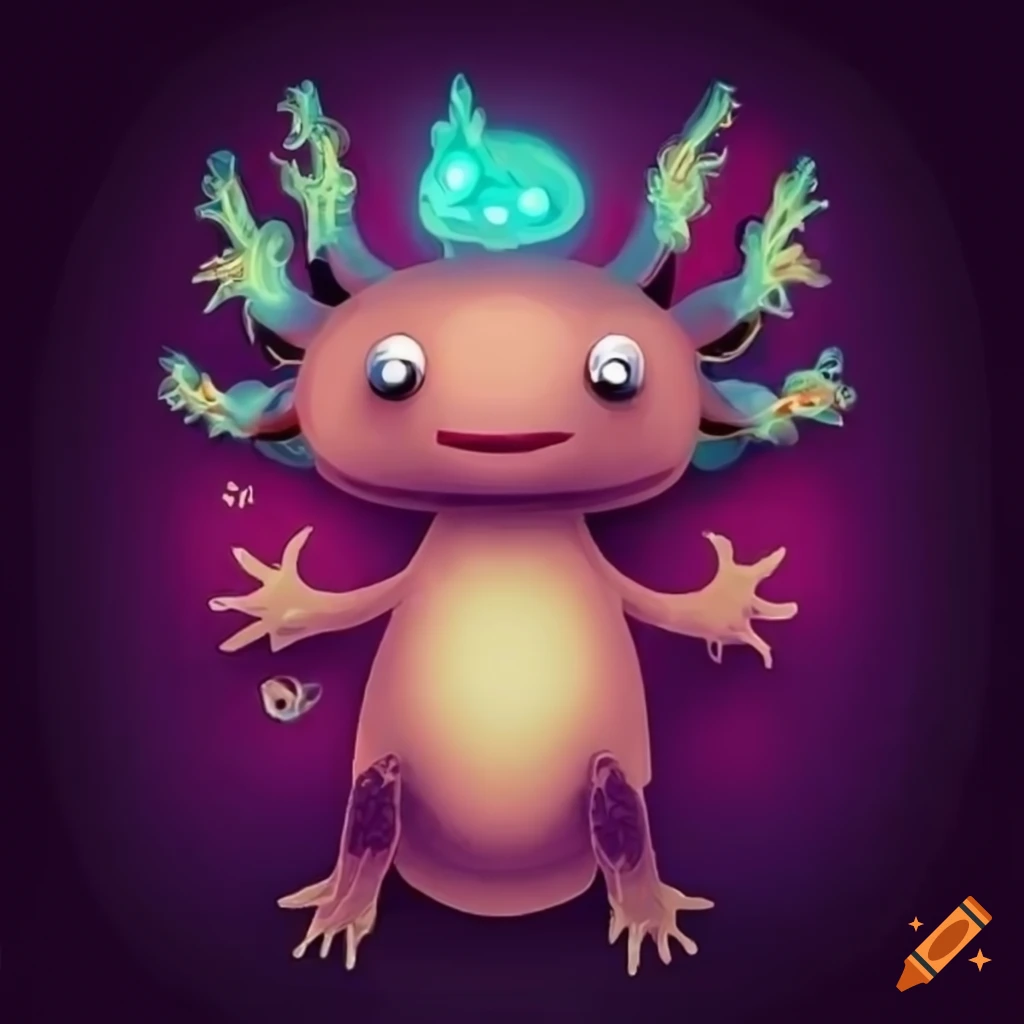 Illustration of a magical axolotl using spells on Craiyon