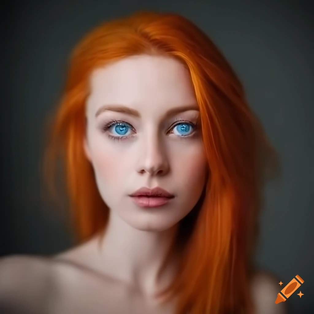 Red-haired woman with blue eyes looking at the camera