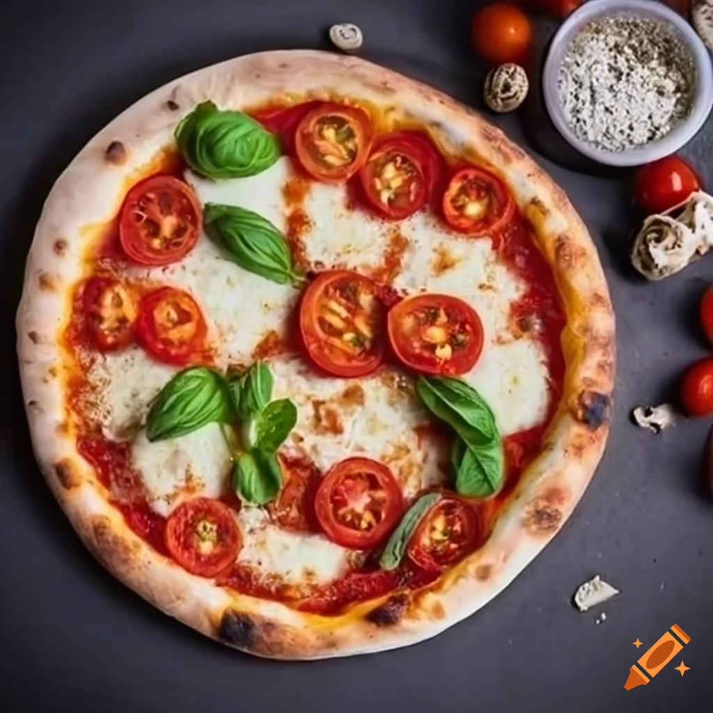 Classic pizza margherita with juicy tomatoes and fresh basil