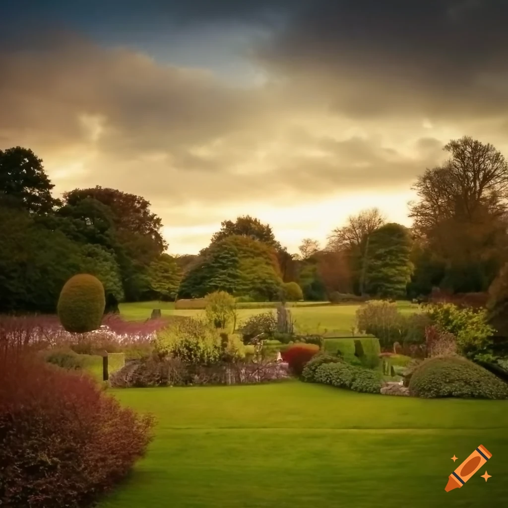 Gardens in knighton park, leicester, england at sunset
