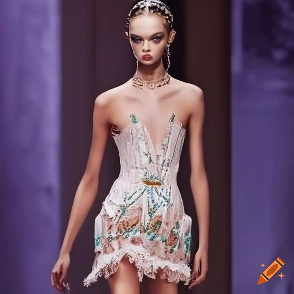 Ss24 runway collection showing embroidered mini dresses by mykonos themed  brand in the style of john galliano for dior