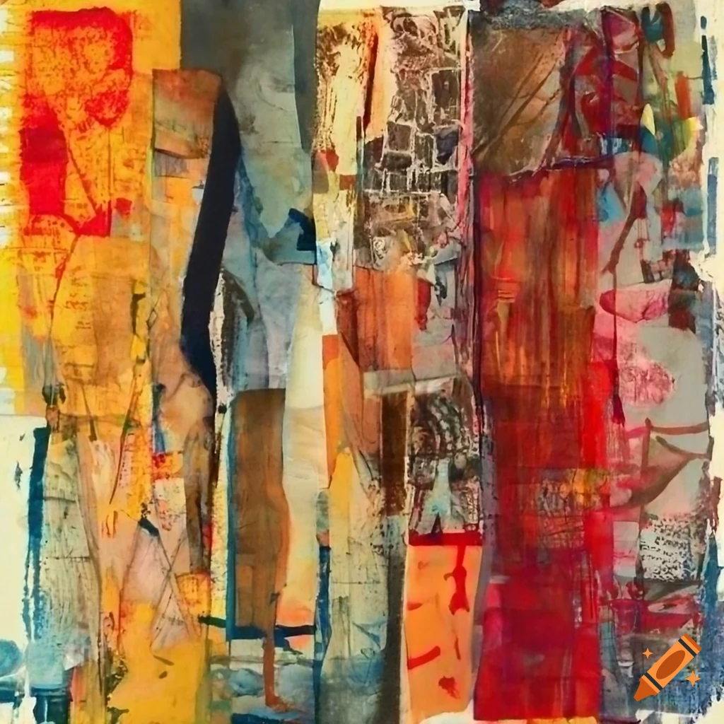 Mixed - media collage abstract painting in the style mark bradford ...