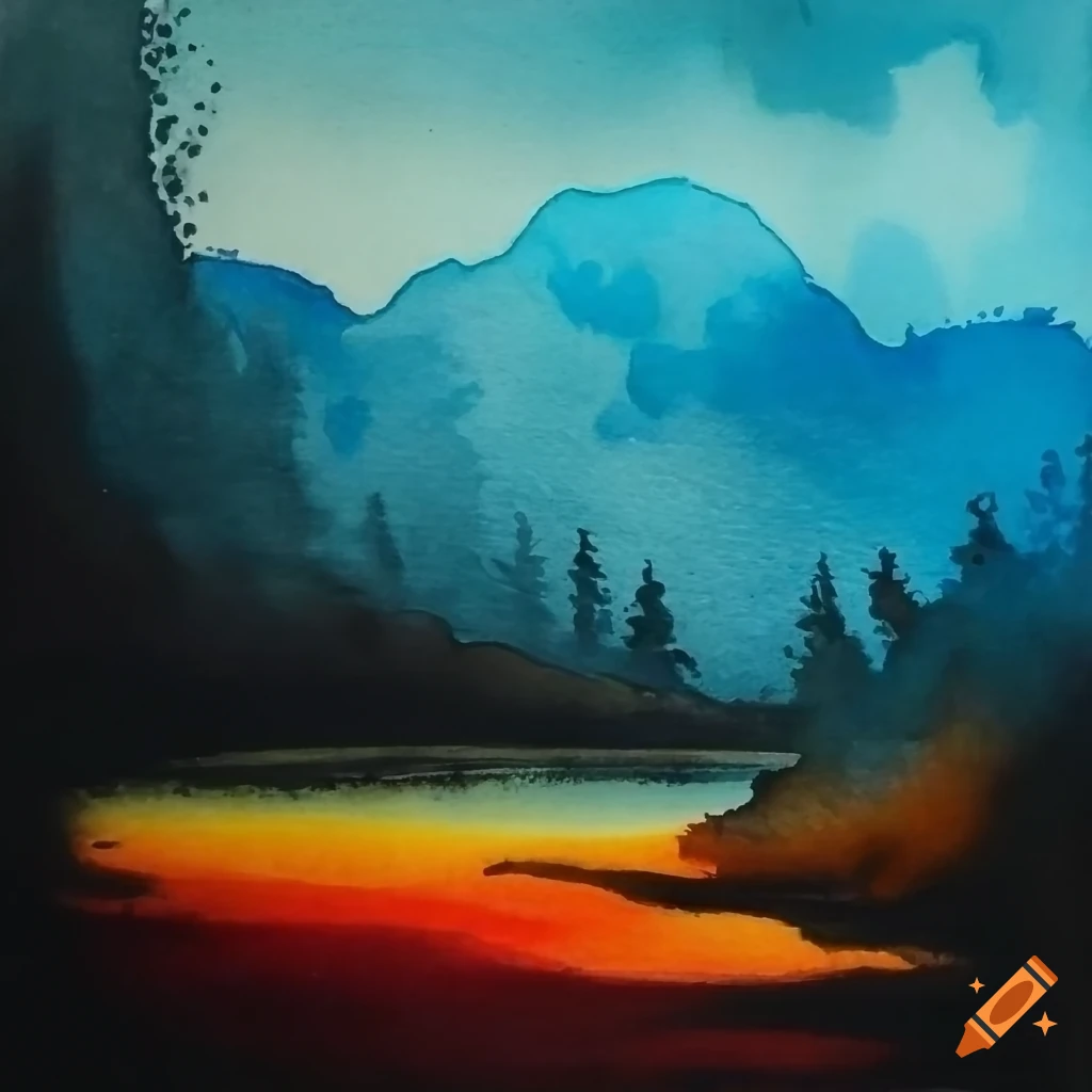 Watercolor landscape painting in roland reiff style, very intensive