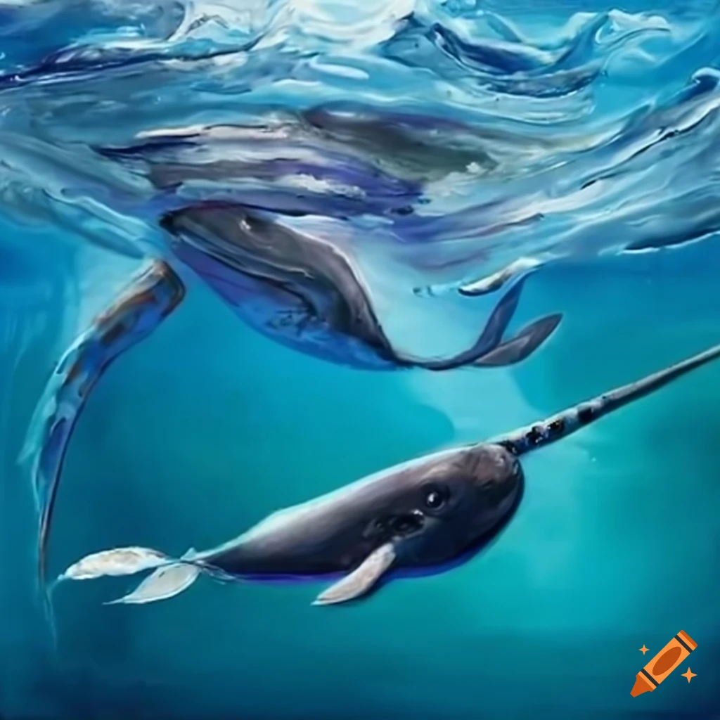 An arctic narwhal emerging from the ocean on Craiyon Biology Diagrams