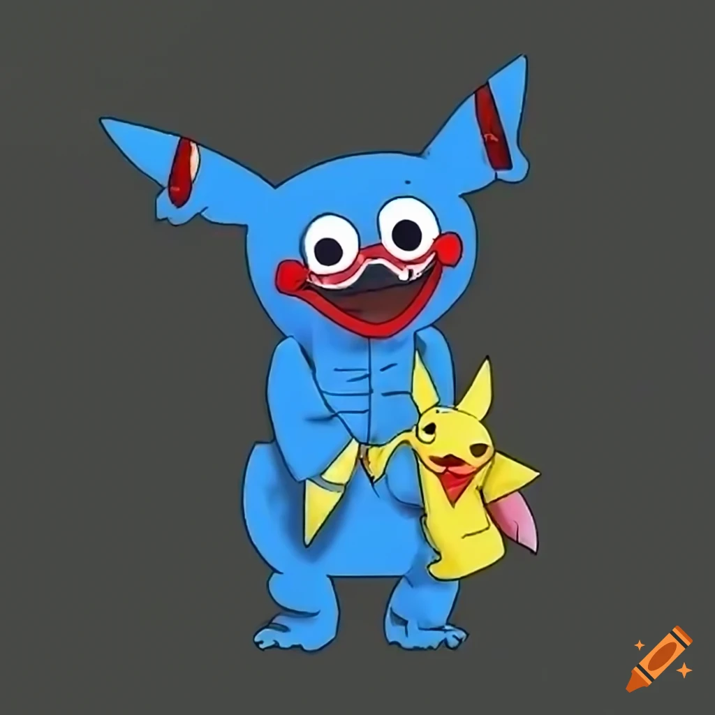 Pikachu as huggy wuggy in the style of poppy playtime
