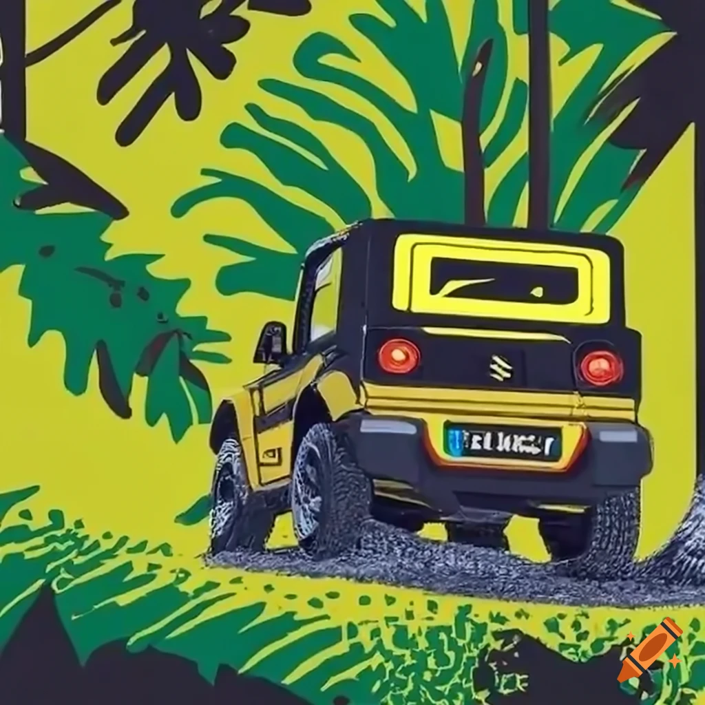 A captivating off-road adventure scene with a kinetic yellow color