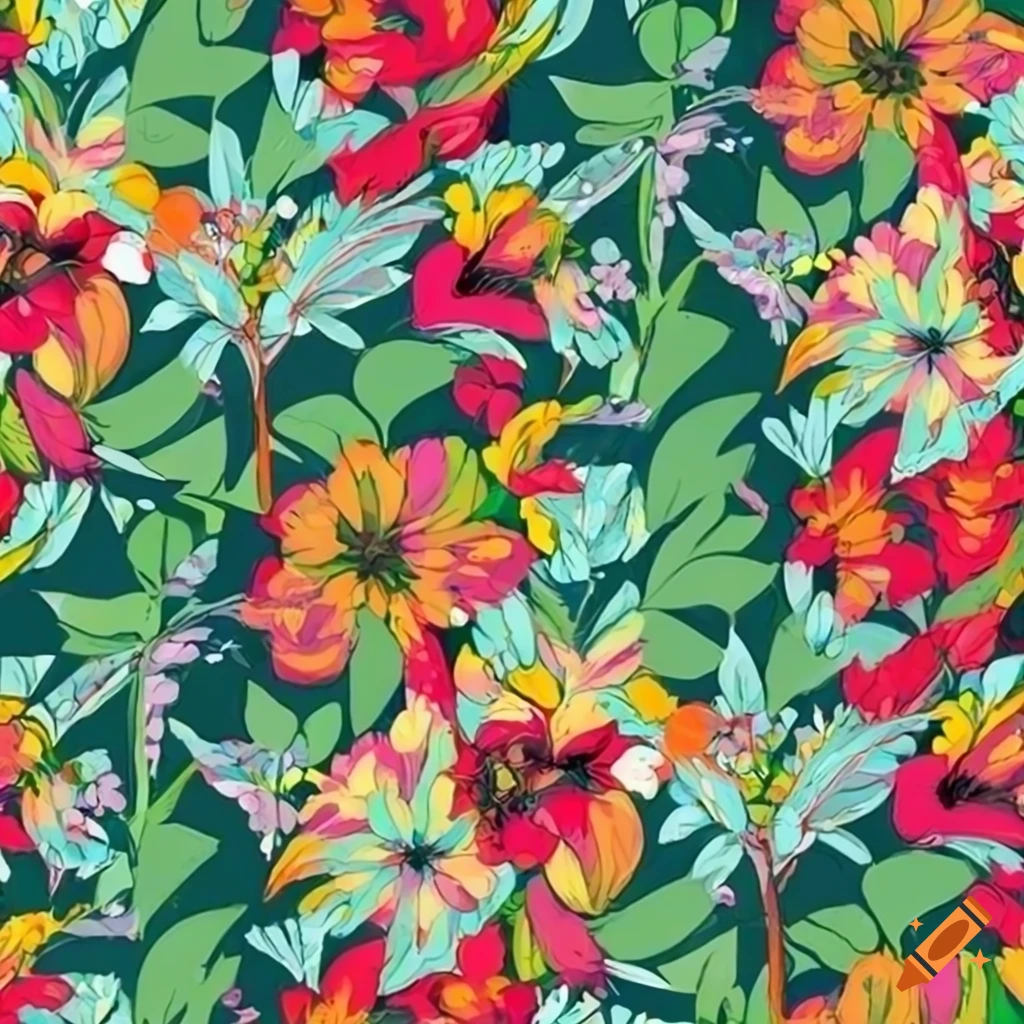 Floral seamless background pattern with mix wild flowers and leaves