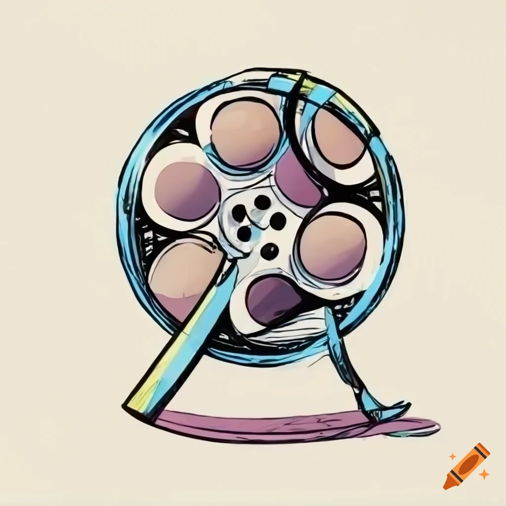Doodle of a film reel on a white background on Craiyon