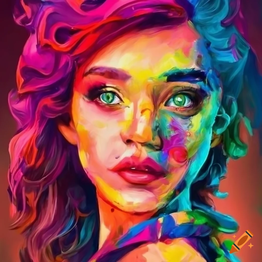 Portrait of a disney-like woman with vibrant colors and bold brushstrokes