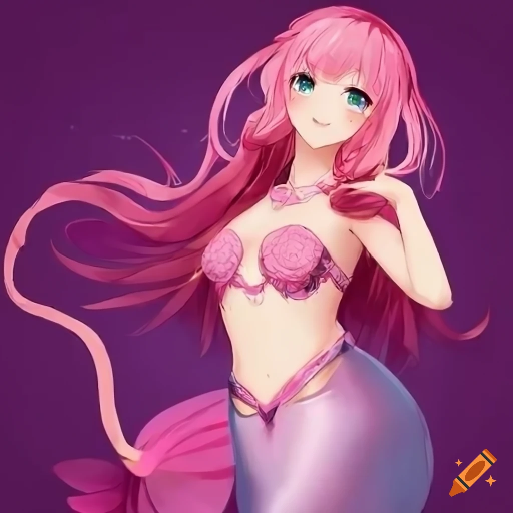 Anime vtuber mermaid girl pink hair on Craiyon