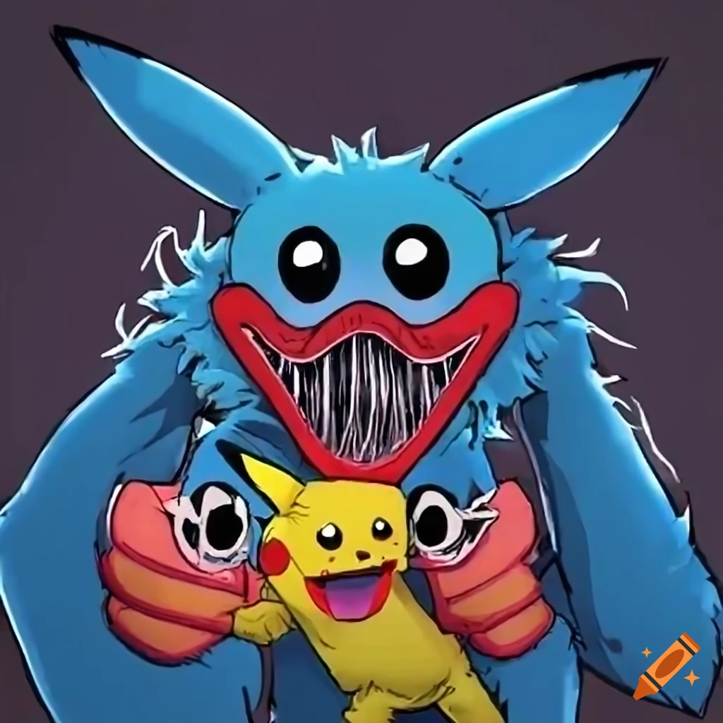 Pikachu as huggy wuggy in the style of poppy playtime on Craiyon