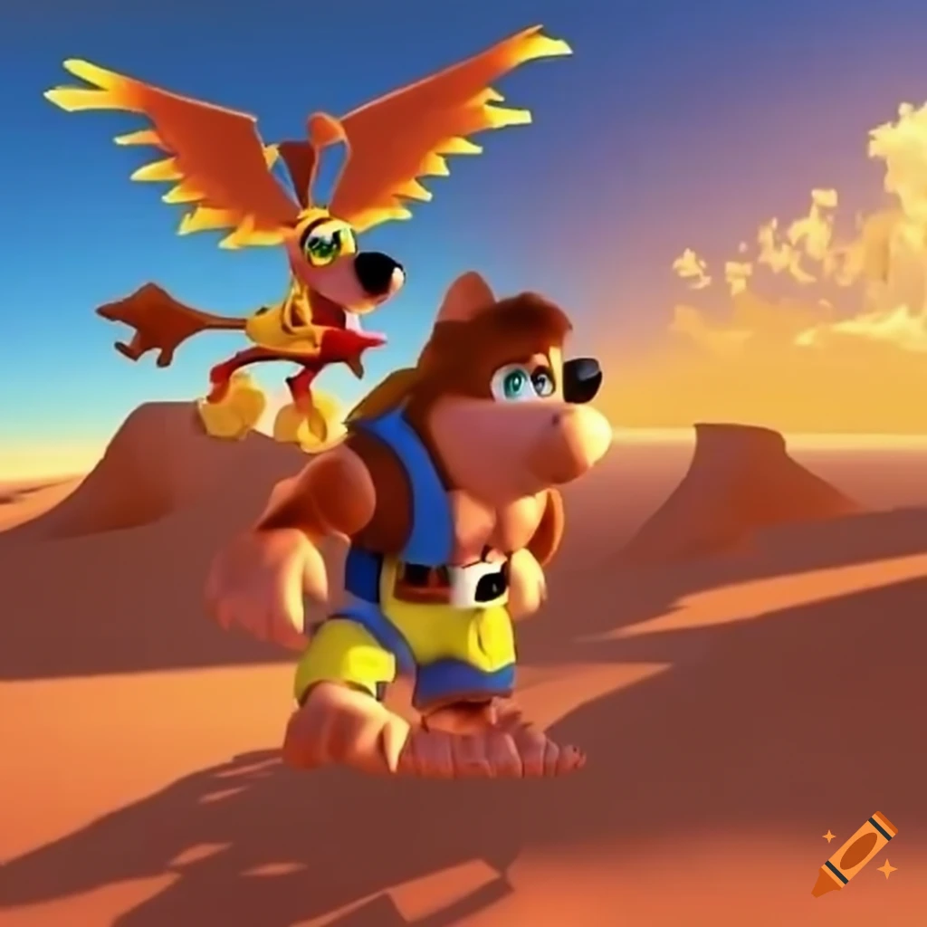 Banjo and kazooie exploring the sandy utah desert on Craiyon