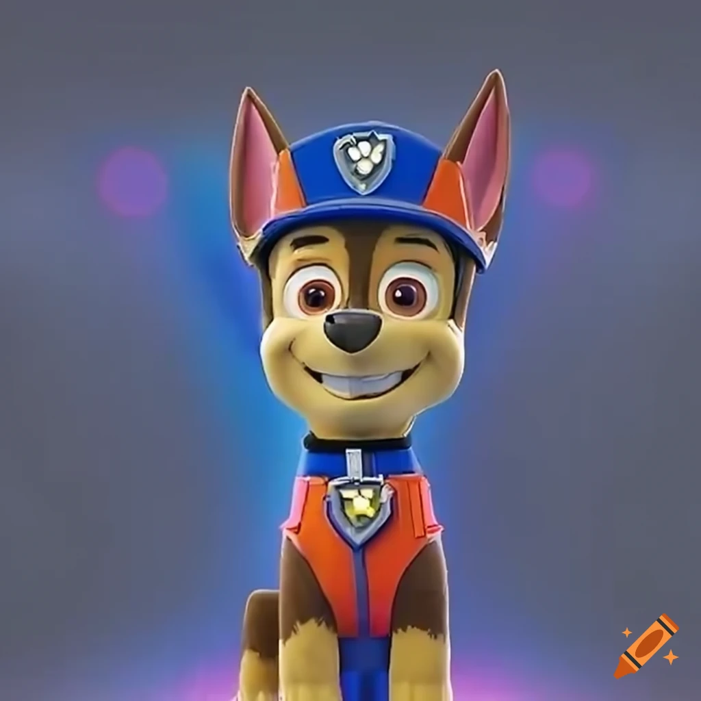 Chase paw patrol on a white background who has red cheeks because he is in  love on Craiyon