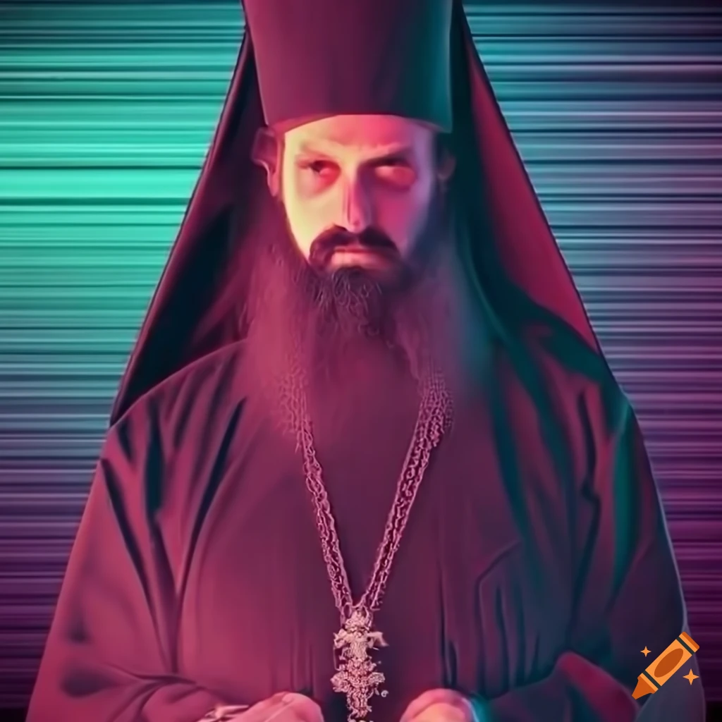 serbian-orthodox-priest-in-traditional-robe-against-synthwave