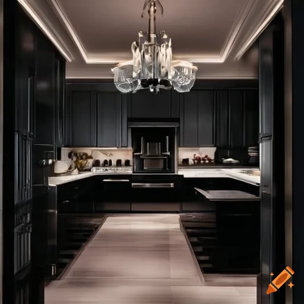 A luxurious black kitchen with modern elements and a statement ...