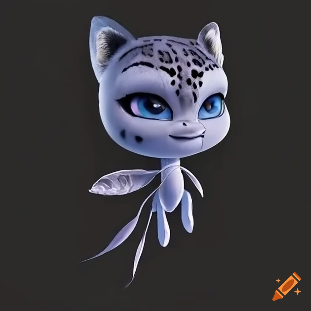 Kwami inspired of miraculous ladybug which is a snow leopard on Craiyon