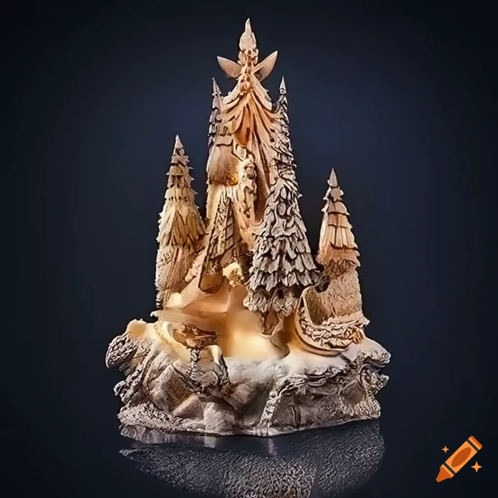 💎 sculpture in ‘cuckoo clock’ style, intricately folded, highly