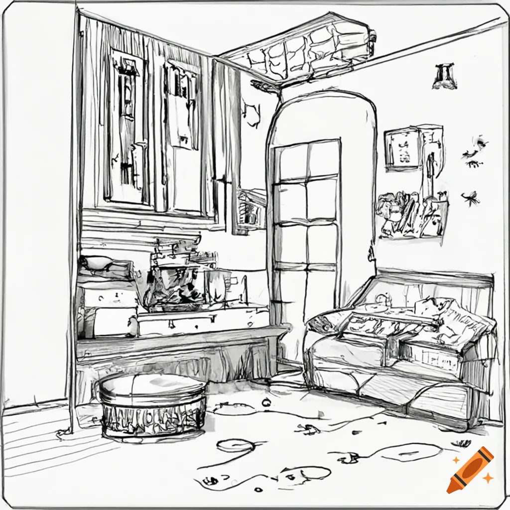 Outline Sketch Drawing Interior Perspective Of House Stock Illustration -  Download Image Now - iStock