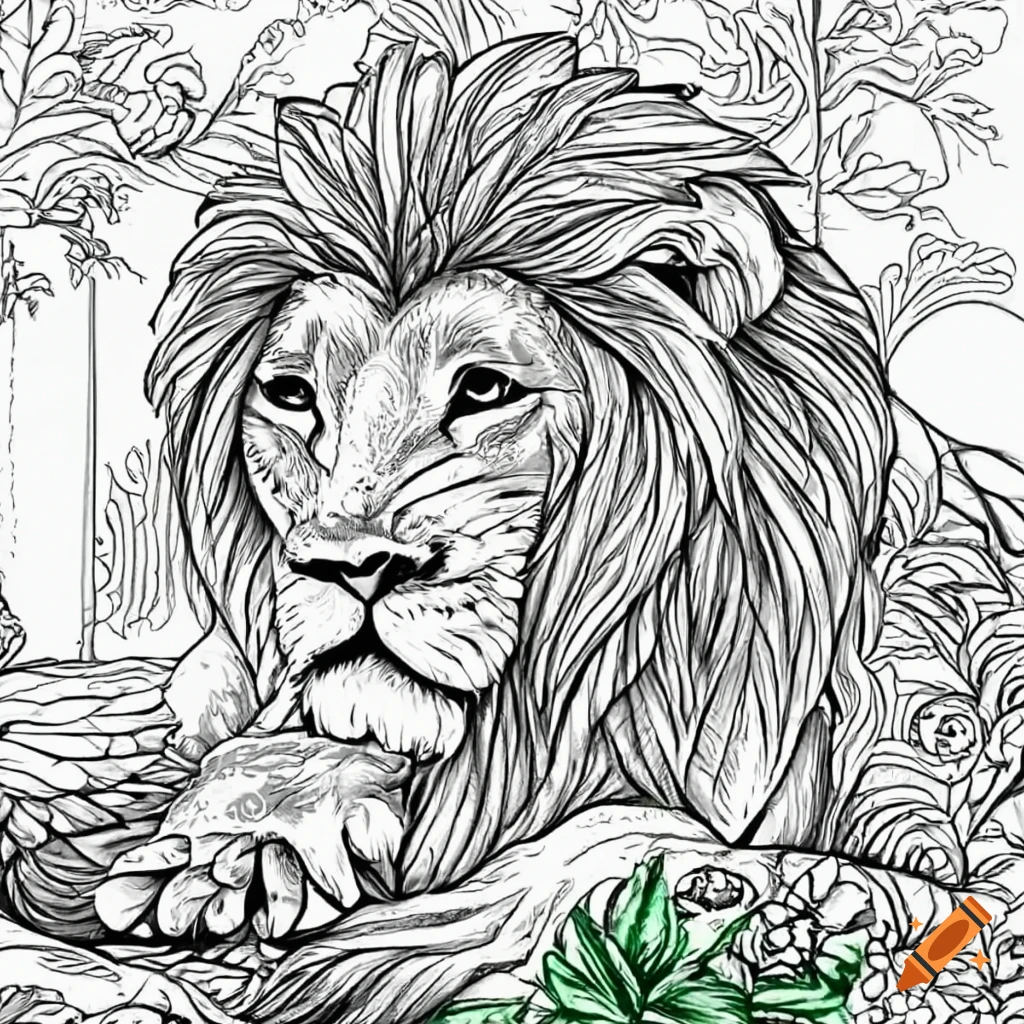 lion coloring book by Marut Srimarueang