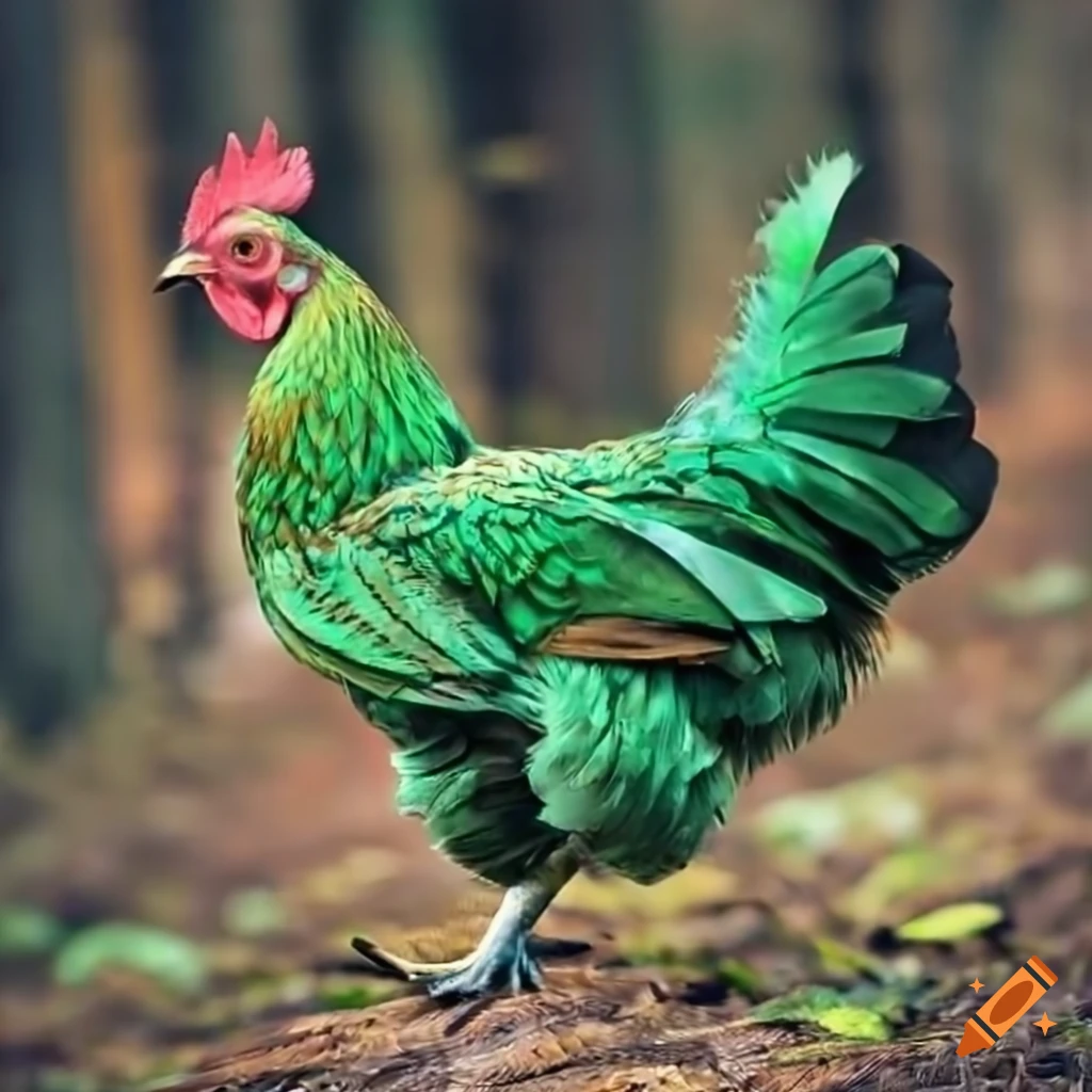 Chicken with green feathers on Craiyon