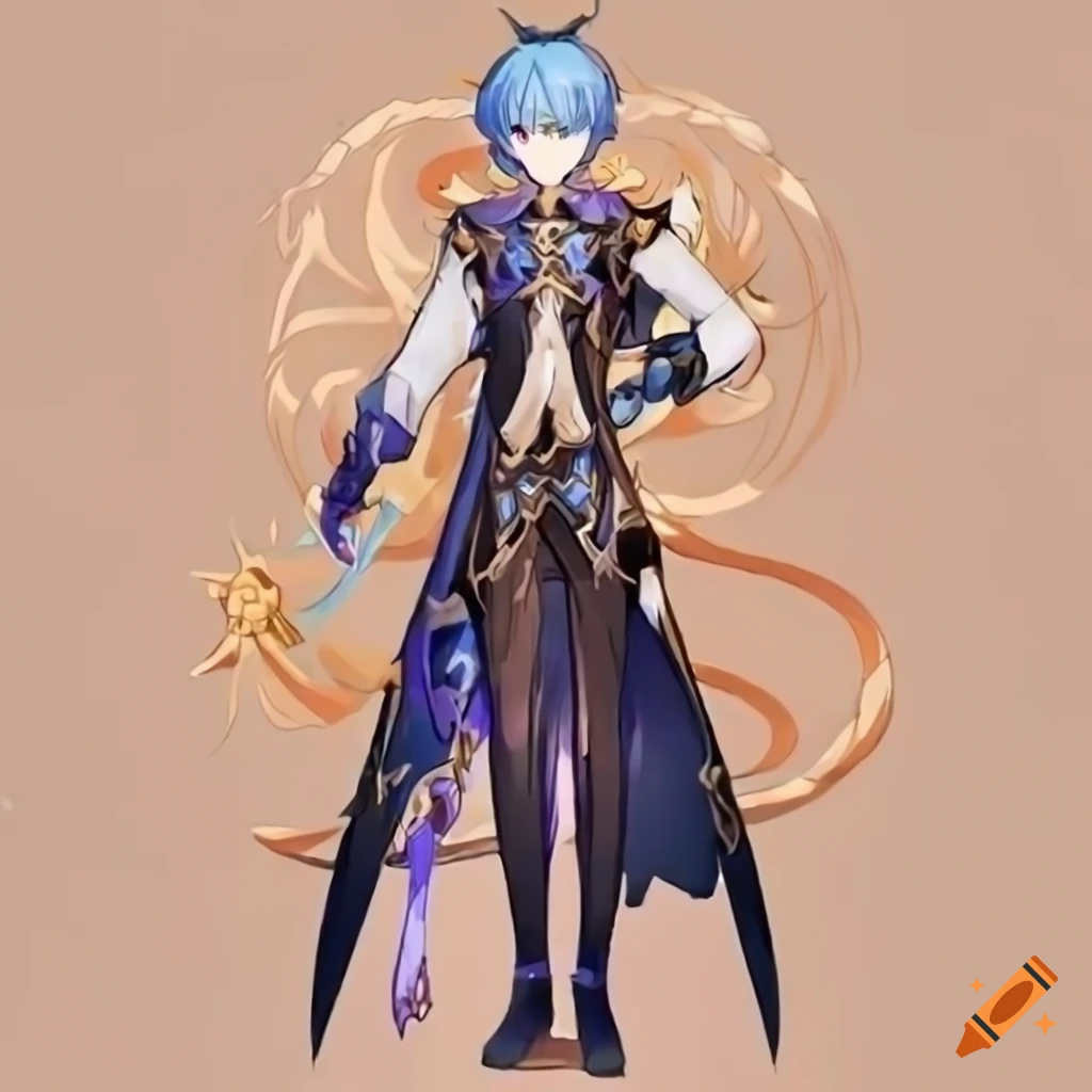 Character reference sheet genshin impact anime style geo vision, tall