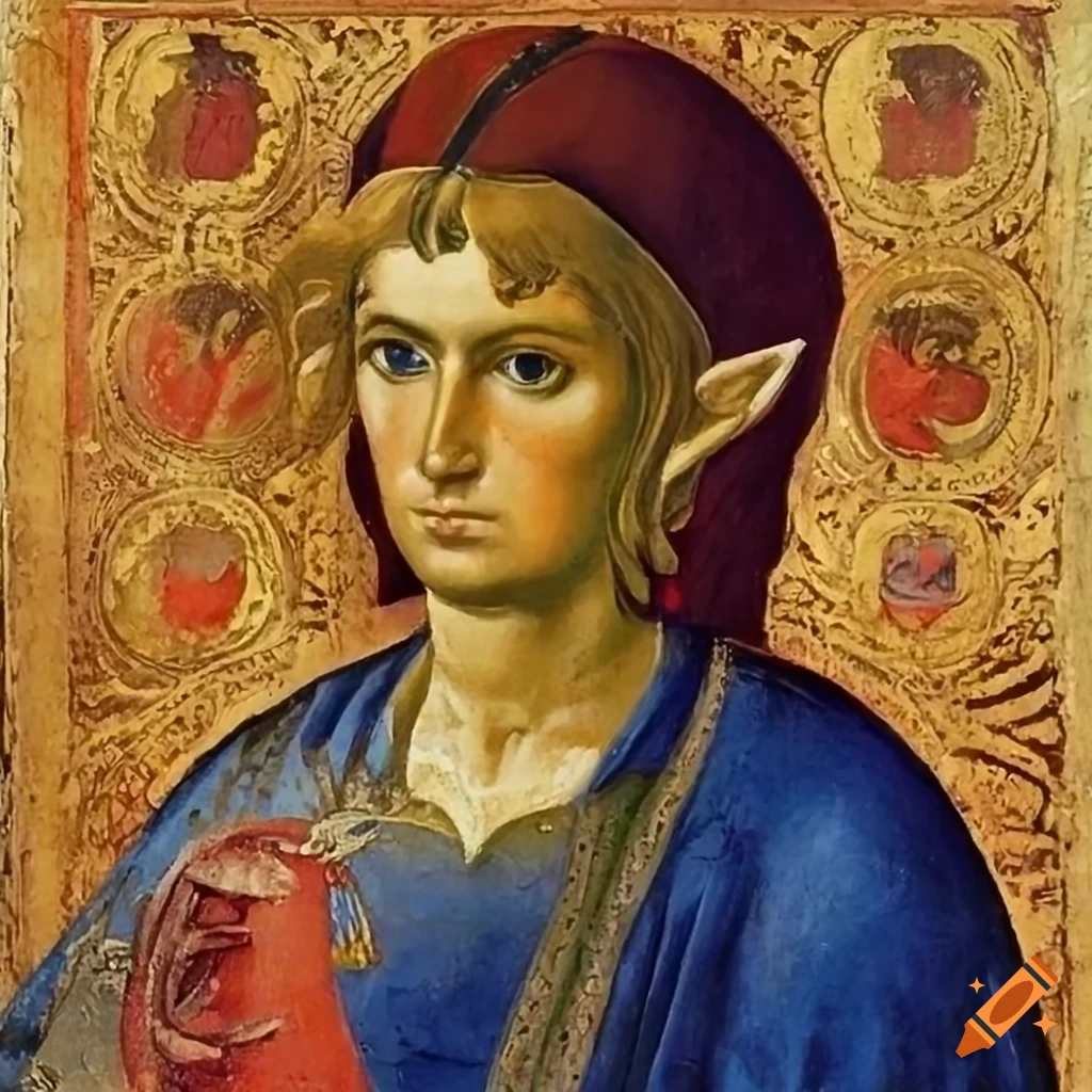 Medieval portrait of link from the legend of zelda, aged 16, 1308