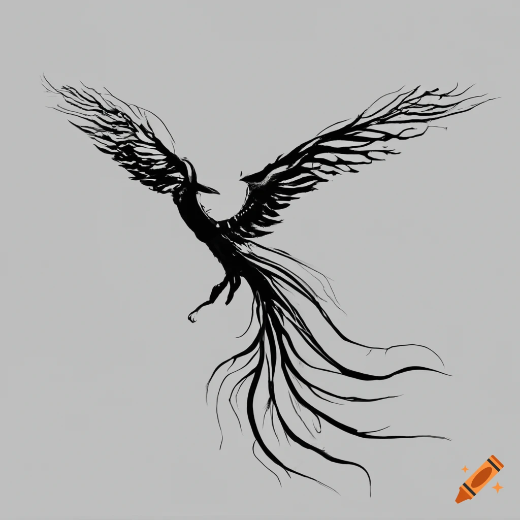 Black Phoenix Bird Simple Art Draw Tattoo Logo Stock Photo - Image of bird,  simple: 158339618