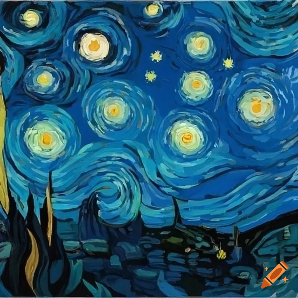 Painting of a starry night landscape in van gogh's style