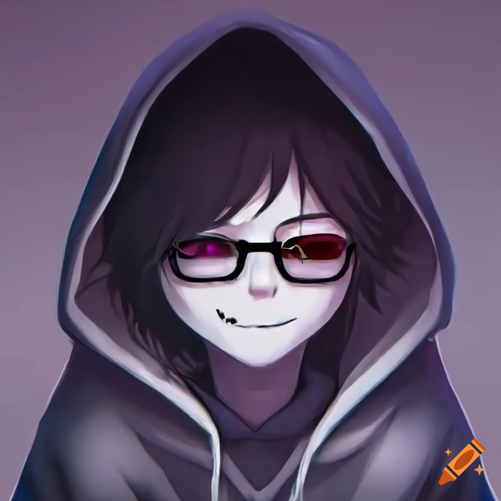 Deltarune faceless kris wearing eyeglasses hoodie, black and white style