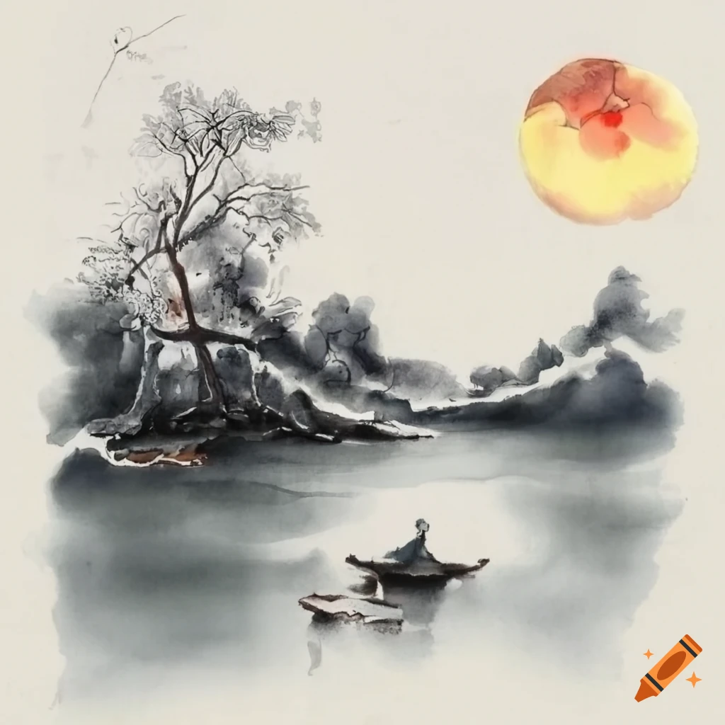 Chinese ink painting ink-and-wash painting ancient times lake on