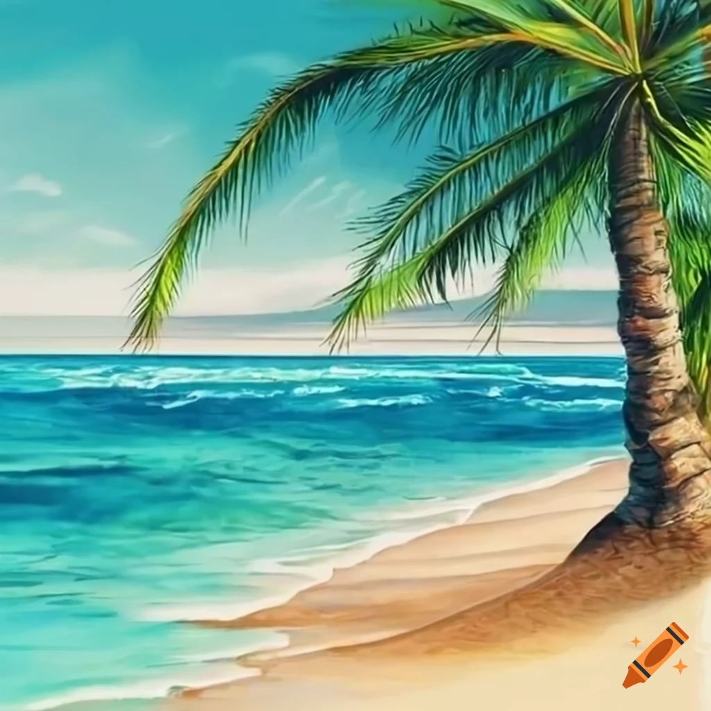 Sunset scenery drawing very easy || Coconut tree scenery - YouTube
