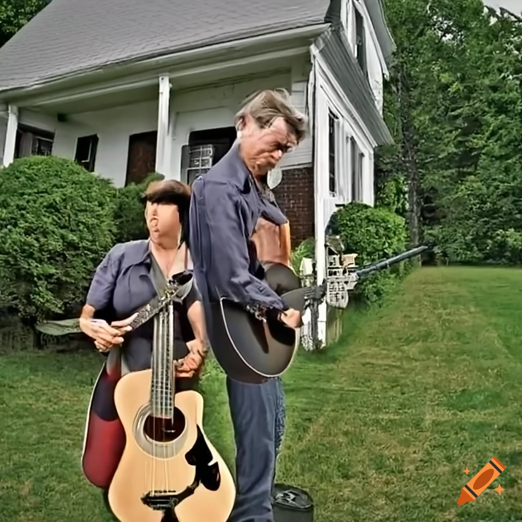 Mary sweeney and jeff burns playing guitar full body shot extra wide