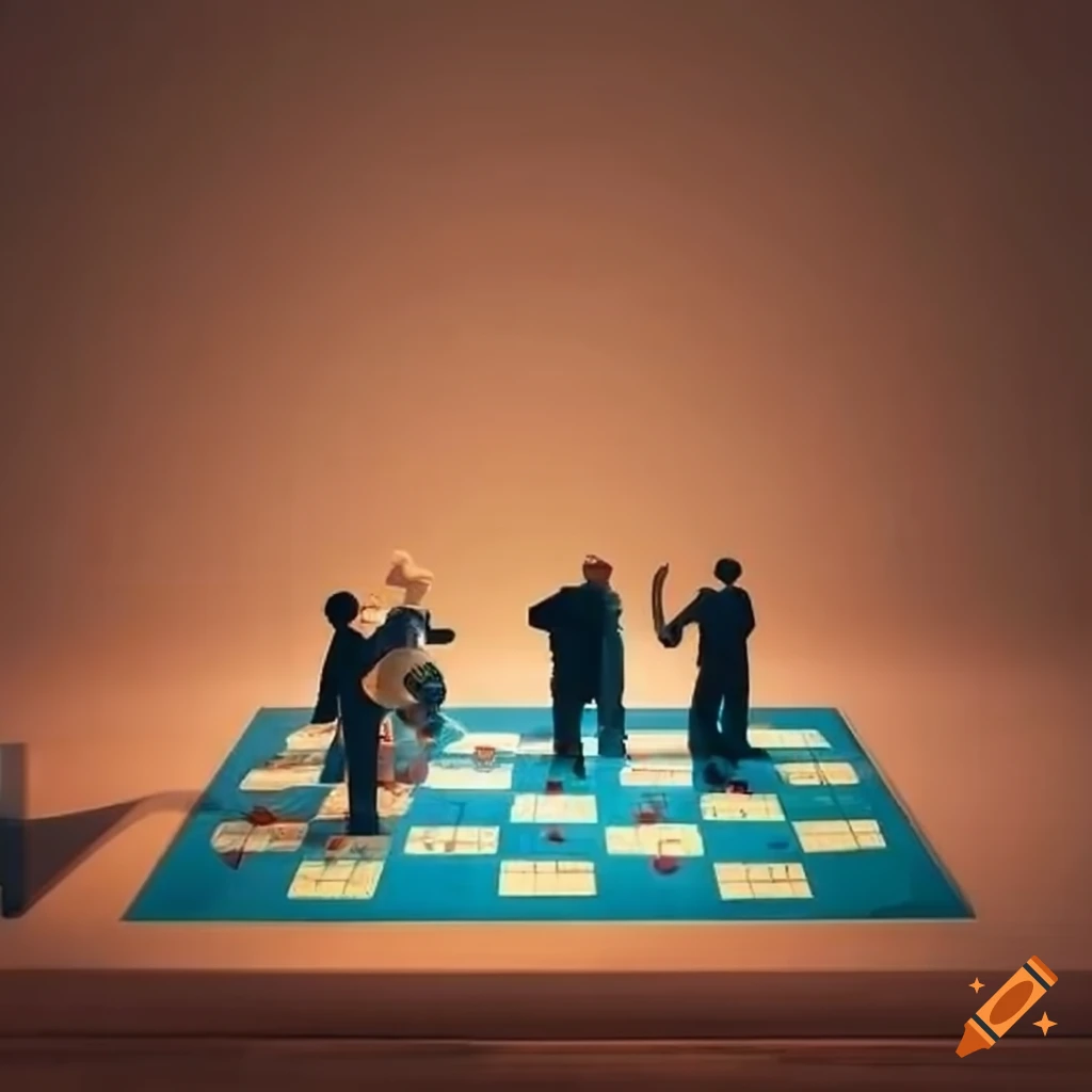 A group of people playing board games in a cozy living room on Craiyon