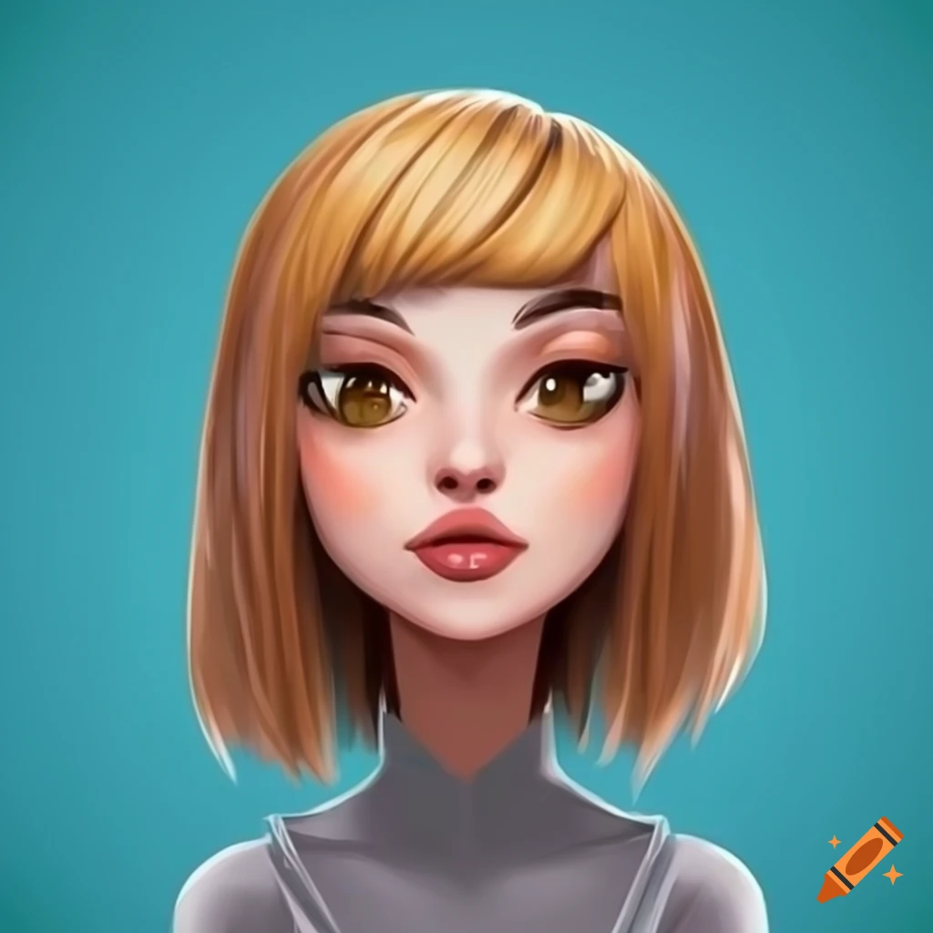 New duolingo avatar female gold brown hair grey shirt blue background