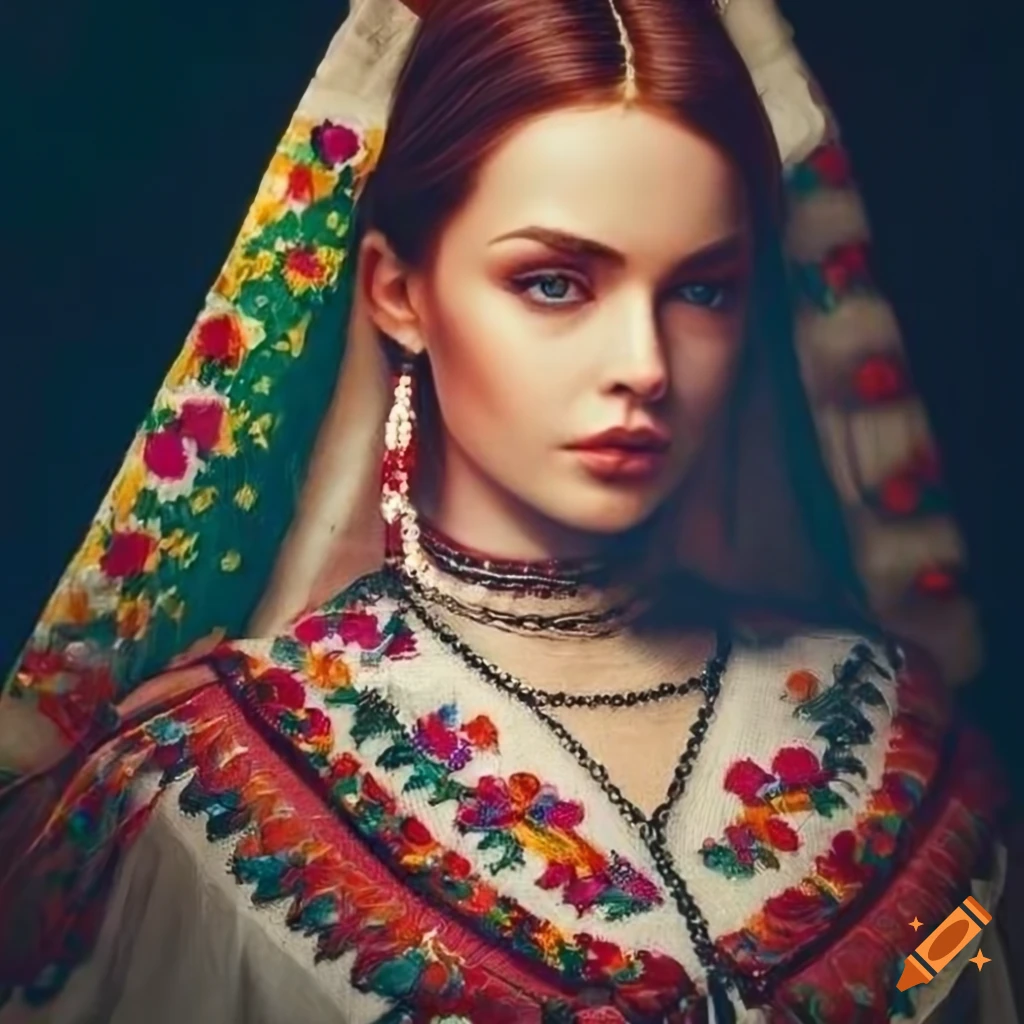 Romanian woman - in national embroidered clothes concept art inspired ...