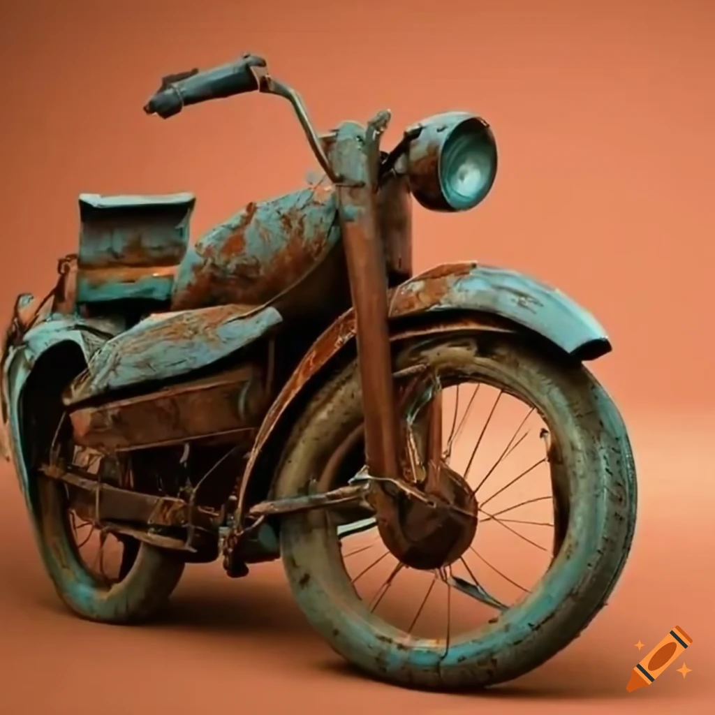 Old dilapidated broken motorcycles on Craiyon