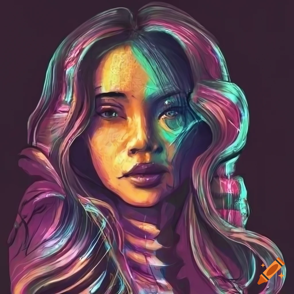 A portrait of a young filipina woman in sci-fi armor with wavy long ...