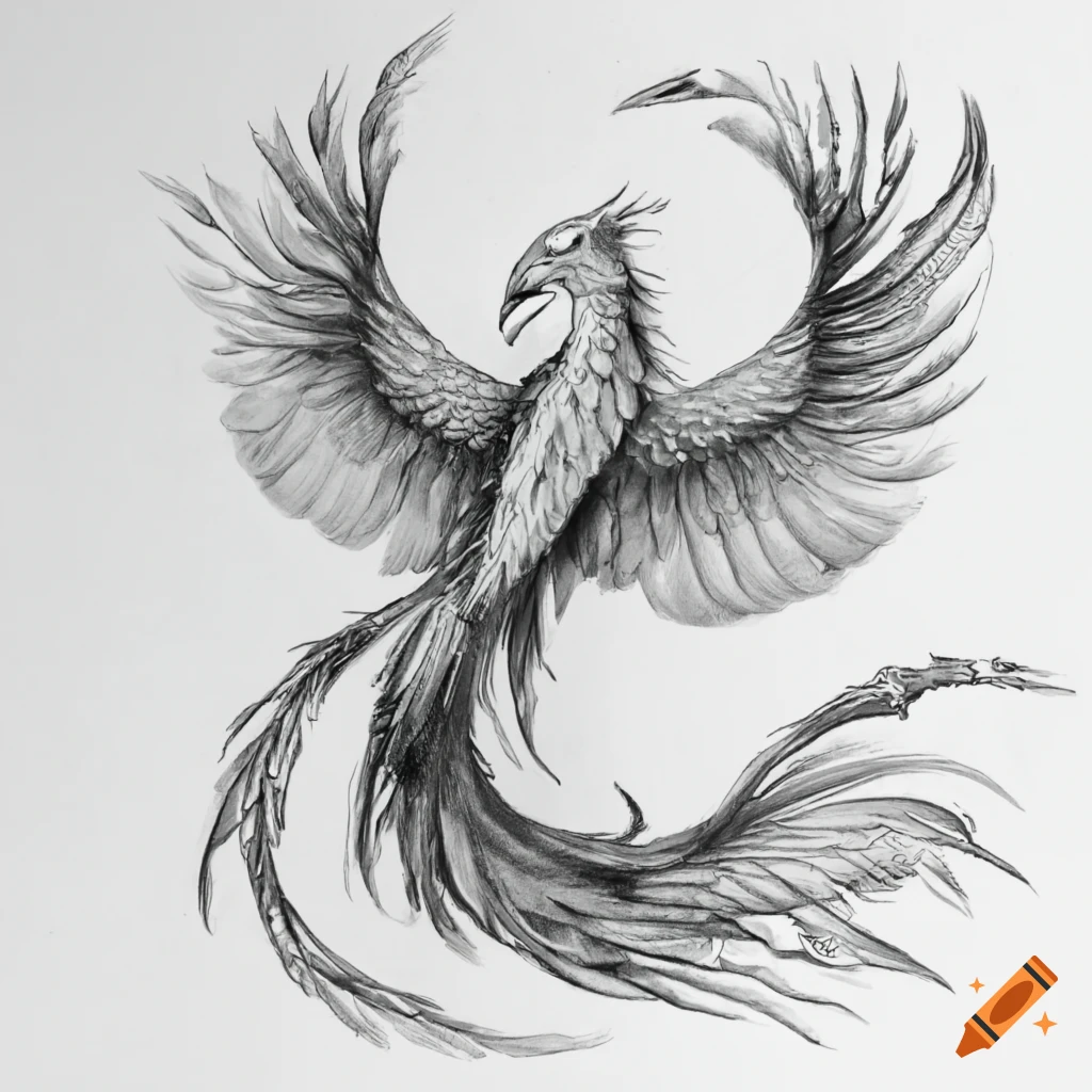 Phoenix bird vintage engraving drawing style Vector Image